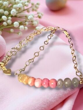 Natural Rainbow Sapphire Necklace 14k Yellow Gold Vermeil , September Birthstone